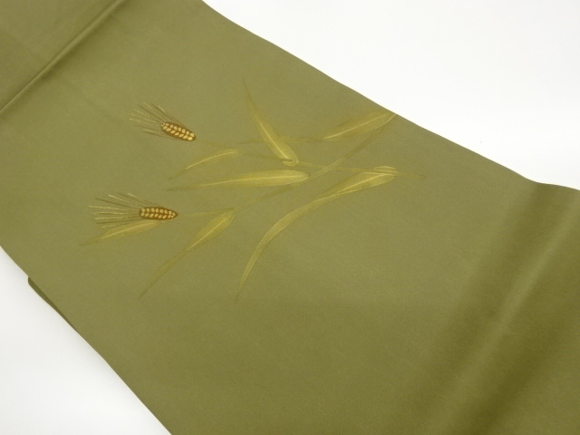 Nagoya obi with hand-painted wheat pattern embroidery